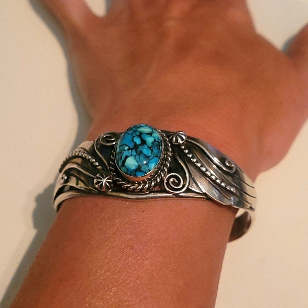 Sterling Kingman Turquoise Vintage Cuff Bracelet